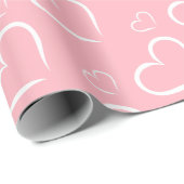 Minimalistische Roze Roze | Chic Witte Open Harten Cadeaupapier (Rol Hoek)