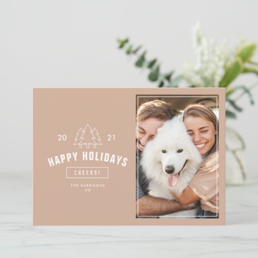 Minimalistische Roze Roze Koppel Multi Foto Hond Feestdagenkaart (Staand voorkant)