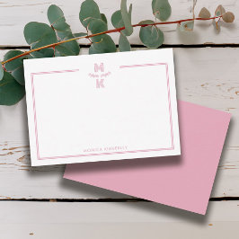 Minimalistische Roze Roze Rand Monogram Notitiekaa Notitiekaartje