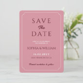 Minimalistische Roze Roze Trouw Save the Date (Staand voorkant)