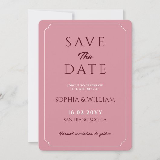 Minimalistische Roze Roze Trouw Save the Date (Voorkant)