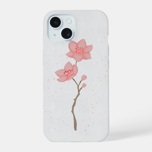 Minimalistische Roze Sakura Kersenbloesem Bloemige iPhone 15 Case (Achterkant)