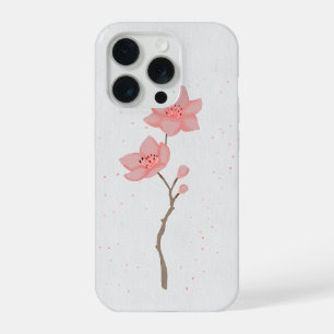 Minimalistische Roze Sakura Kersenbloesem Bloemige iPhone 15 Pro Case