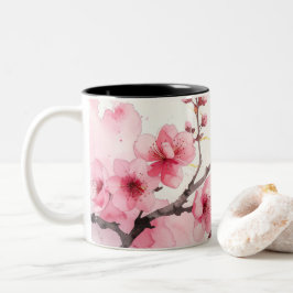 Minimalistische Roze Sakura Zen Koffiebeker Tweekleurige Koffiemok