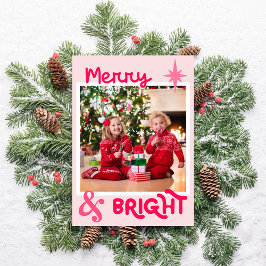 Minimalistische roze Schattigee familie foto Kerst Feestdagenkaart