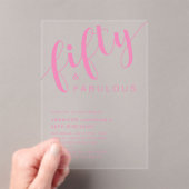 Minimalistische Roze Script 50ste Verjaardag Acryl Uitnodigingen (Insitu (Draagbaar))