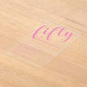 Minimalistische Roze Script 50ste Verjaardag Acryl Uitnodigingen (Laagn)