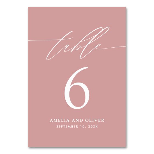 Minimalistische roze script tabel nummer Kaart (Voorkant)