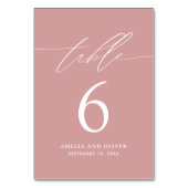 Minimalistische roze script tafelnummerkaart kaart (Voorkant)