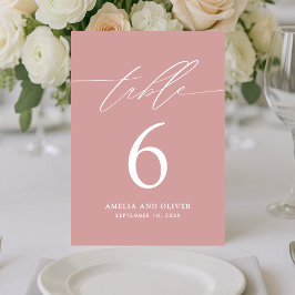Minimalistische roze script tafelnummerkaart kaart