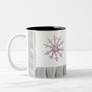Minimalistische Roze Sneeuwvlok Witte Kabelbrei  Tweekleurige Koffiemok