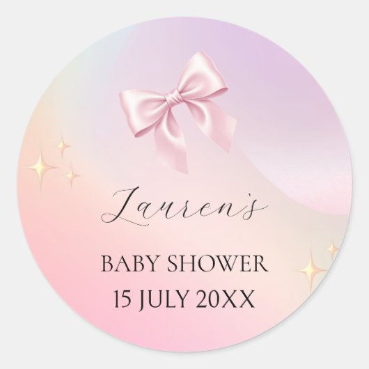 Minimalistische Roze Strik Babyborrel Ronde Sticker (Voorkant)