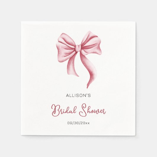 Minimalistische Roze Strik Bruiloftsborrel Servet (Voorkant)