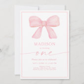 Minimalistische roze strik eerste verjaardag kaart (Voorkant)