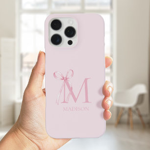 Minimalistische Roze Strik Initiële Monogram iPhone 16 Pro Max Hoesje