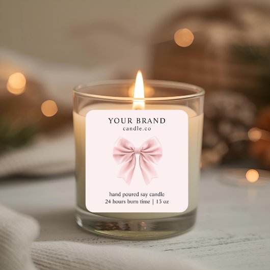 Minimalistische Roze Strik Kaars Vierkante Sticker