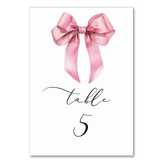 Minimalistische roze strik Scripttabelnummer Kaart (Achterkant)