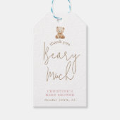 Minimalistische Roze Teddybeer Babyshower Bedankt Cadeaulabel (Voorkant)