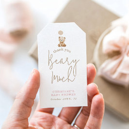 Minimalistische Roze Teddybeer Babyshower Bedankt Cadeaulabel