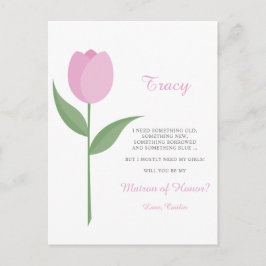 Minimalistische Roze Tulp voor Aanzoek aan de Eers Briefkaart
