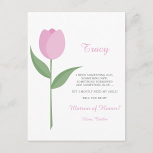 Minimalistische Roze Tulp voor Aanzoek aan de Eers Briefkaart