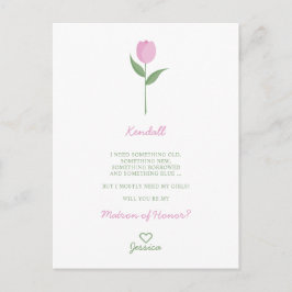 Minimalistische Roze Tulp voor Bruidsmeisje Aanzoe Briefkaart
