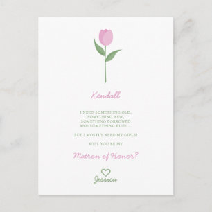 Minimalistische Roze Tulp voor Bruidsmeisje Aanzoe Briefkaart