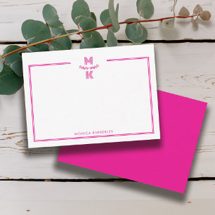Minimalistische Roze Twee Rand Monogram Notitiekaa Notitiekaartje