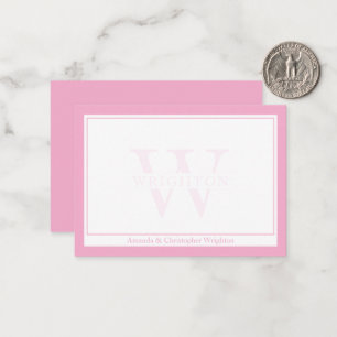 Minimalistische Roze Tweegrens Monogram Koppel Notitiekaartje
