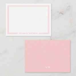 Minimalistische Roze Tweekleurige Monogram Rand Notitiekaartje