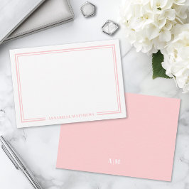 Minimalistische Roze Tweekleurige Monogram Rand Notitiekaartje