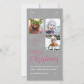 Minimalistische Roze Vallende Ster 3 Foto Script Feestdagenkaart (Voorkant)