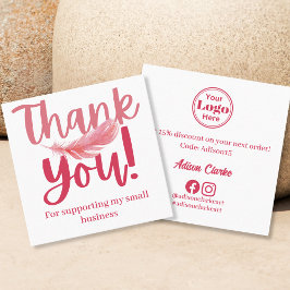 Minimalistische roze veer dank u branding vierkante visitekaartje
