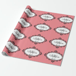Minimalistische Roze Vintage Damast Monogram Cadeaupapier