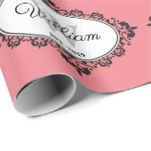 Minimalistische Roze Vintage Damast Monogram Cadeaupapier (Rol Hoek)