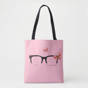 Minimalistische roze vlinder oogglas Canvas tas