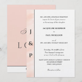 Minimalistische Roze Watercolor Monogram Kaart
