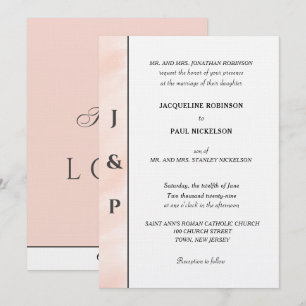 Minimalistische Roze Watercolor Monogram Kaart
