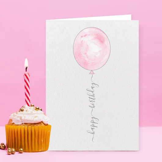 Minimalistische roze Waterverf ballon Happy Birthd Kaart