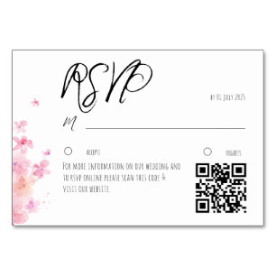 Minimalistische roze waterverf bloem RSVP kaart QR