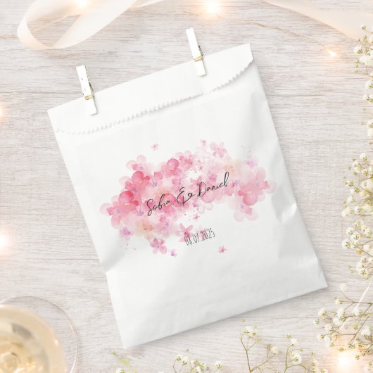 Minimalistische roze wilde bloem bruiloft wit bedankzakje (Geknipt)