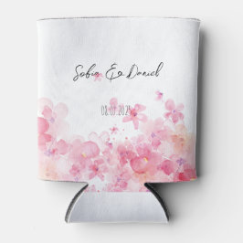 Minimalistische roze wilde bloemen bruiloft wit blikjeskoeler