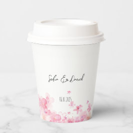 Minimalistische roze wilde bloemen bruiloft wit papieren bekers