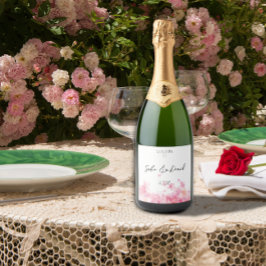 Minimalistische roze wilde bloemen bruiloft wit sparkling wijnetiket