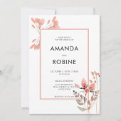 Minimalistische Roze Wilde Bloemen Trouw Uitnodigi Kaart (Voorkant)