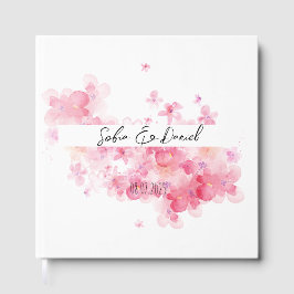 Minimalistische roze wilde bloemen trouw wit gastenboek