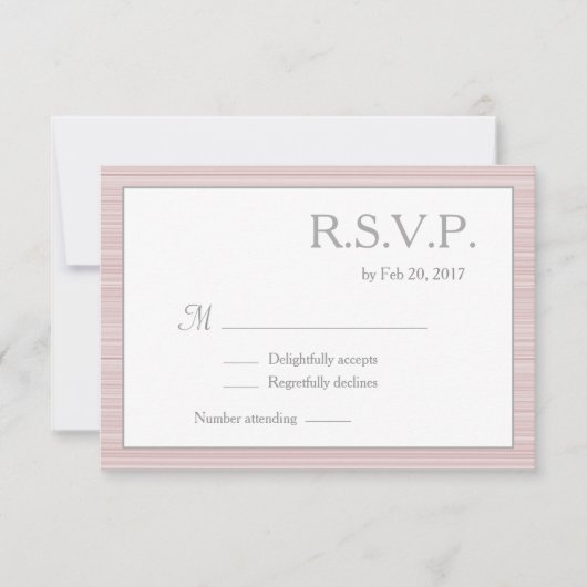 Minimalistische roze witte grijze strepen rsvp kaart (Voorkant)
