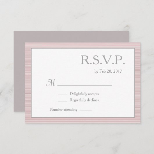 Minimalistische roze witte grijze strepen rsvp kaart (Voorkant / Achterkant)