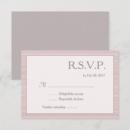 Minimalistische roze witte grijze strepen RSVP Kaart (Voorkant / Achterkant)