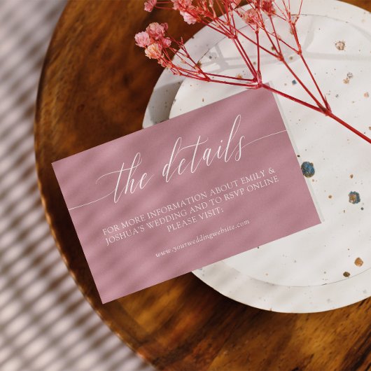 Minimalistische roze witte kalligrafie bruiloft de informatiekaartje